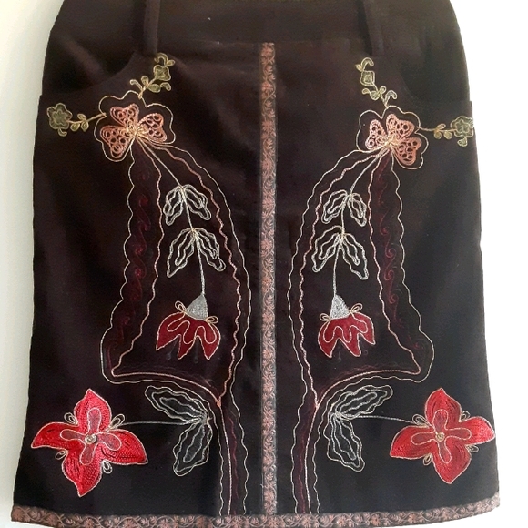 Nanette Lepore Boho Embroidered Cord Skirt 10